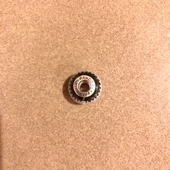 Pandora murano glass grey and white zig zag bead - Picture 3 of 4